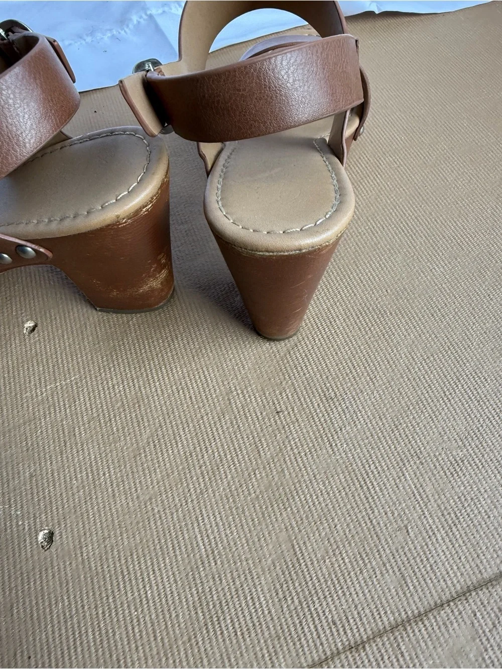 Women's Brown Platform Leather Sandal Heels